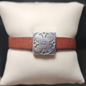 Handmade unisex leather and metal bracelet celtic design